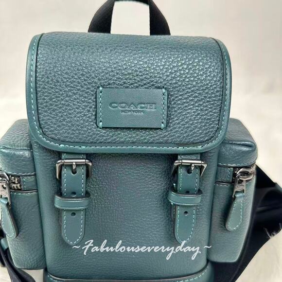 Coach Men's Sprint Sling Pack In Leather/Gunmetal/Dark Teal CBF63 NWT - Picture 7 of 9